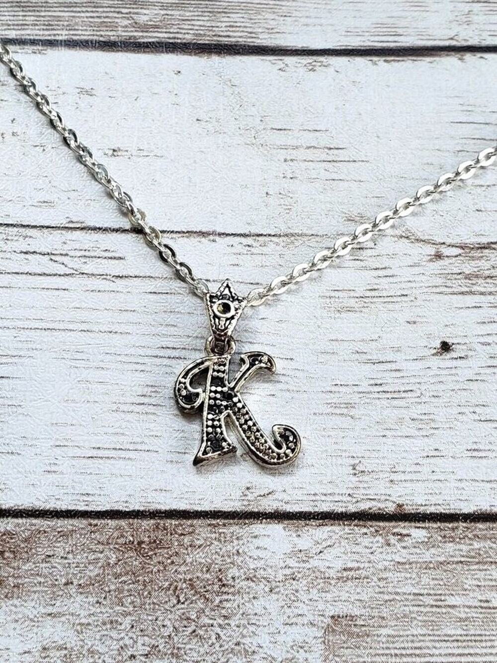 Silver Tone Pendant Necklace - K Initial